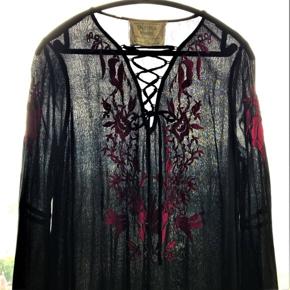 California Moonrise boho hippie embroidered bell sleeves lace up dress - Picture 14 of 14